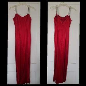 Red Satin Full Length Formal Dress